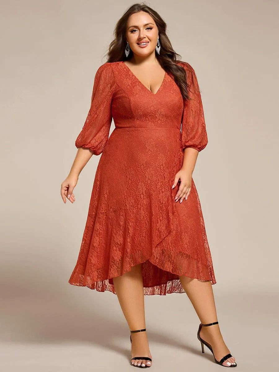 Irene | Elegant Lace A-Line Long Sleeves Midi Wedding Guest Dress