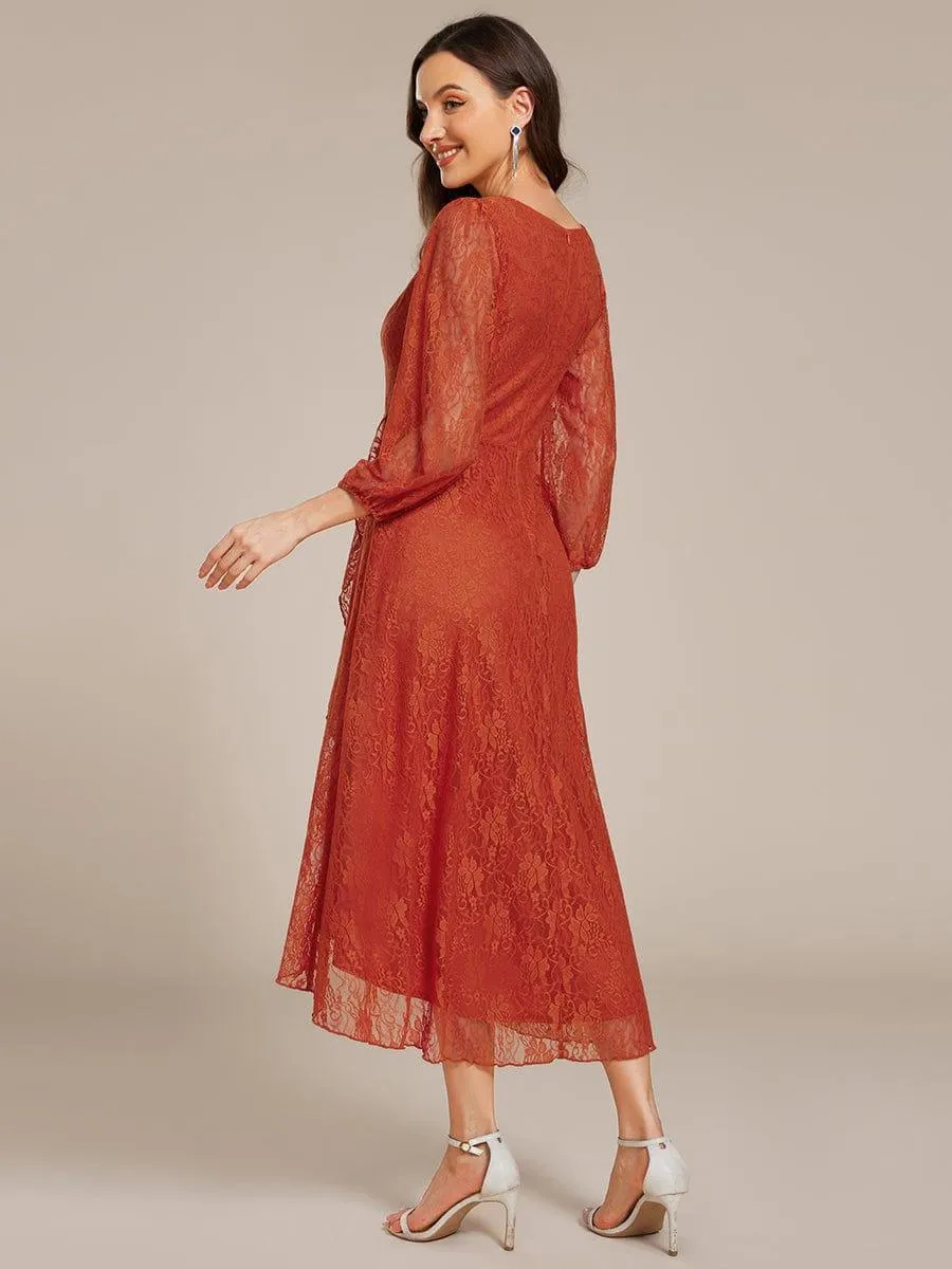 Irene | Elegant Lace A-Line Long Sleeves Midi Wedding Guest Dress