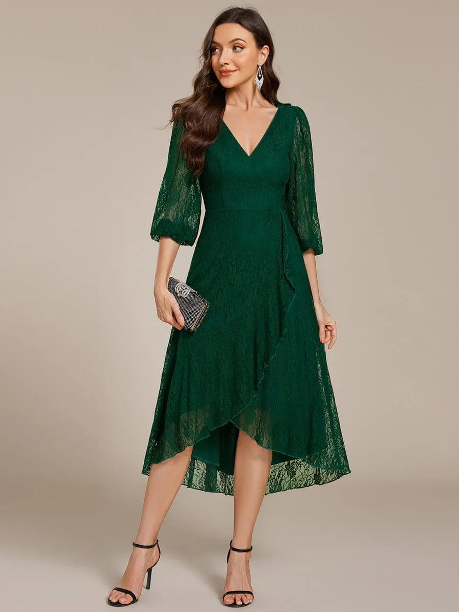Irene | Elegant Lace A-Line Long Sleeves Midi Wedding Guest Dress
