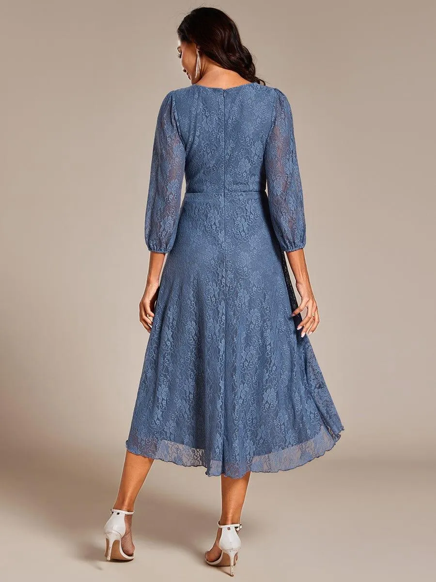 Irene | Elegant Lace A-Line Long Sleeves Midi Wedding Guest Dress