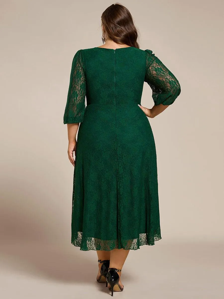 Irene | Elegant Lace A-Line Long Sleeves Midi Wedding Guest Dress