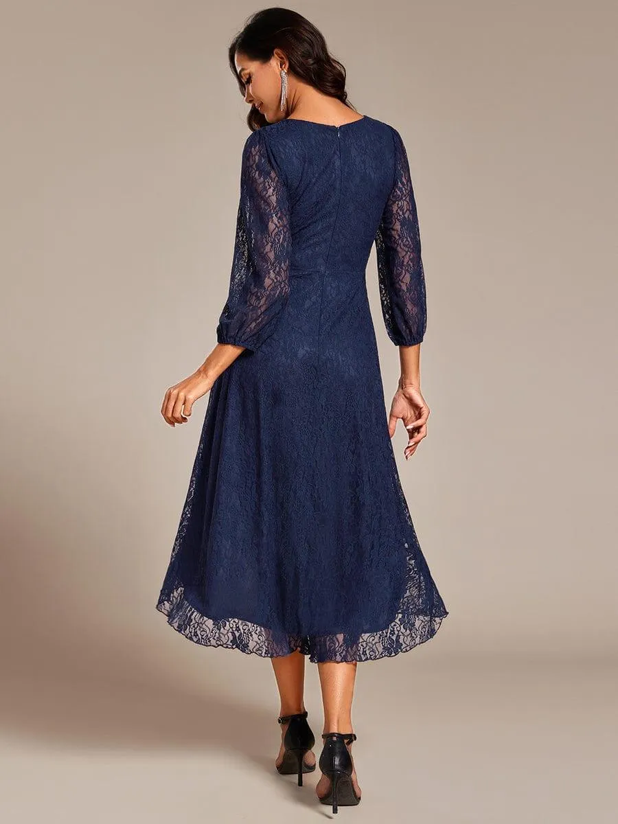 Irene | Elegant Lace A-Line Long Sleeves Midi Wedding Guest Dress