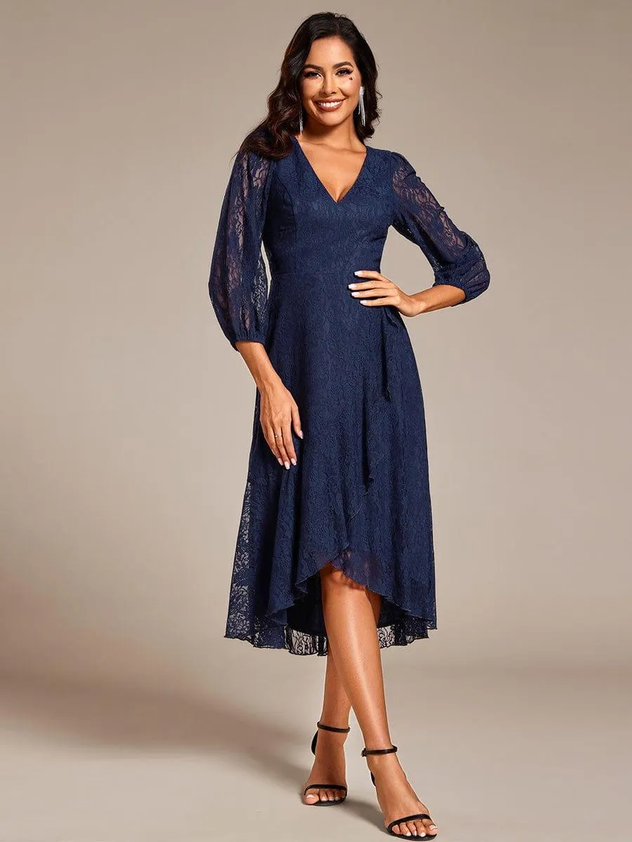 Irene | Elegant Lace A-Line Long Sleeves Midi Wedding Guest Dress