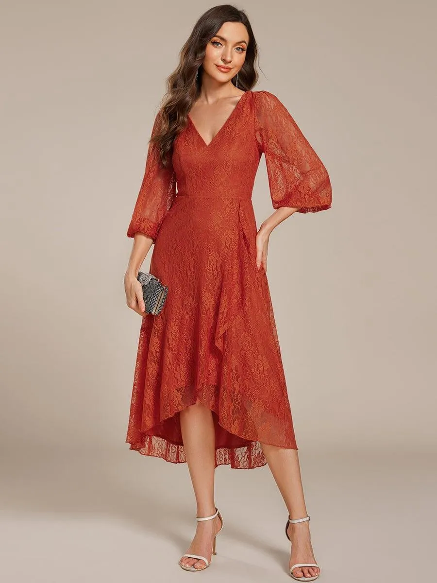Irene | Elegant Lace A-Line Long Sleeves Midi Wedding Guest Dress