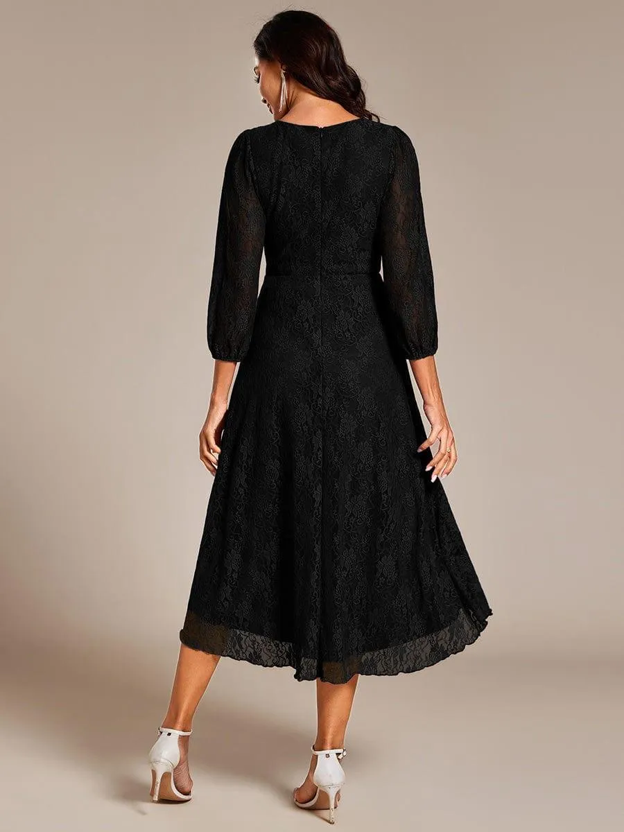 Irene | Elegant Lace A-Line Long Sleeves Midi Wedding Guest Dress