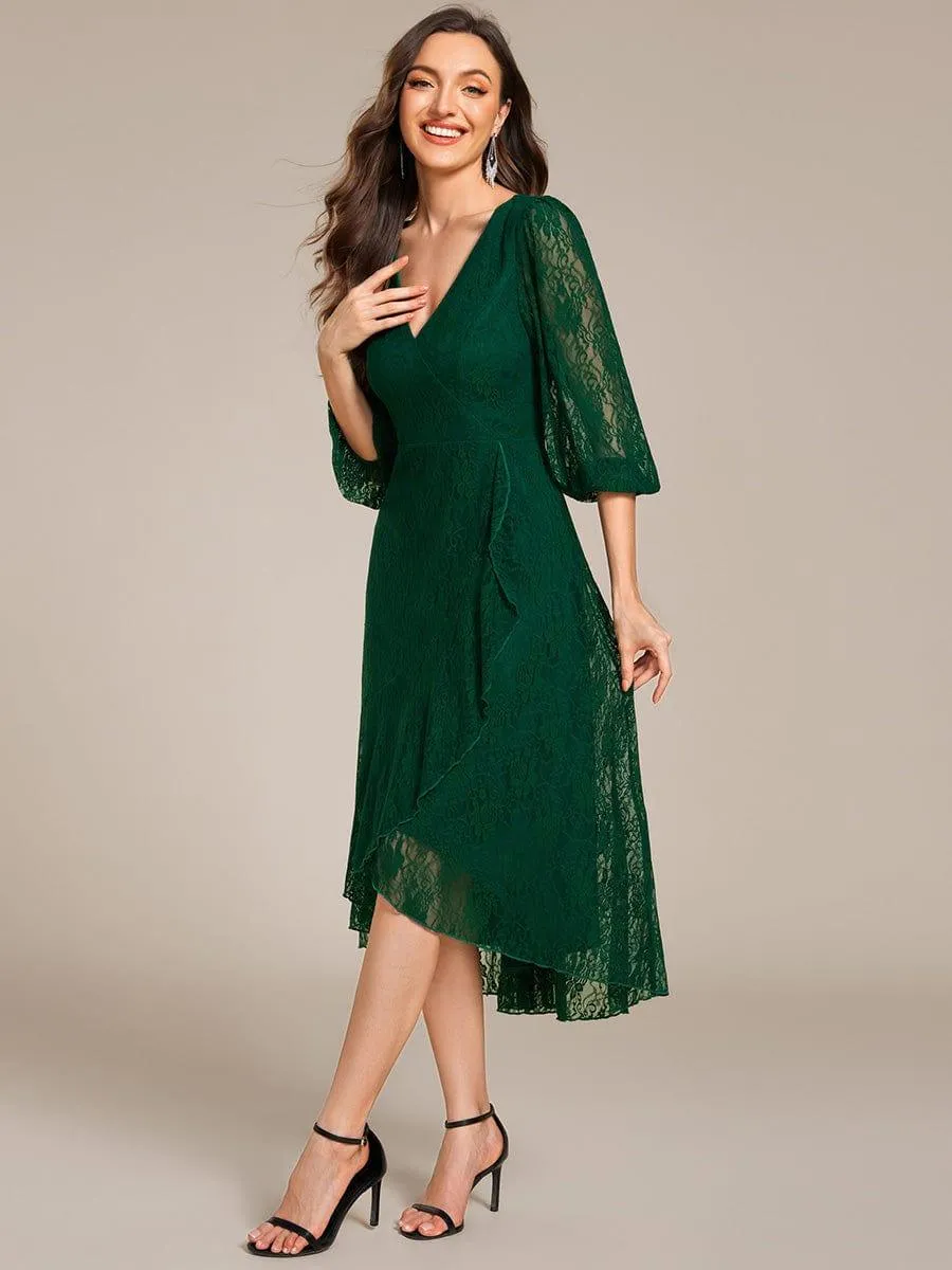 Irene | Elegant Lace A-Line Long Sleeves Midi Wedding Guest Dress
