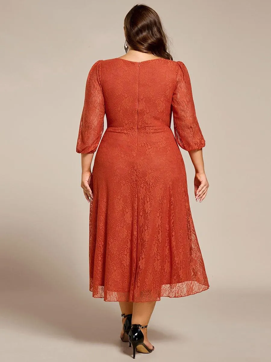 Irene | Elegant Lace A-Line Long Sleeves Midi Wedding Guest Dress