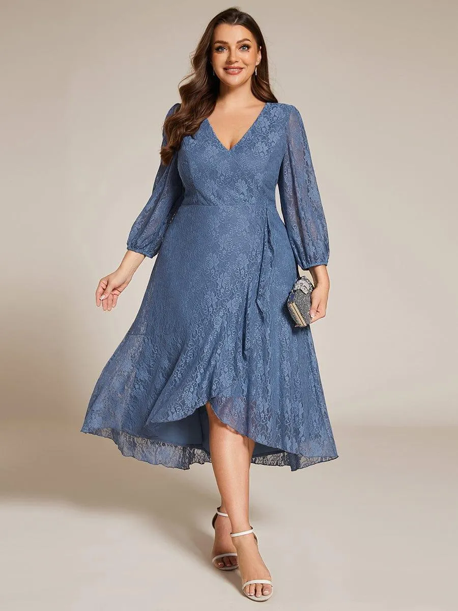 Irene | Elegant Lace A-Line Long Sleeves Midi Wedding Guest Dress