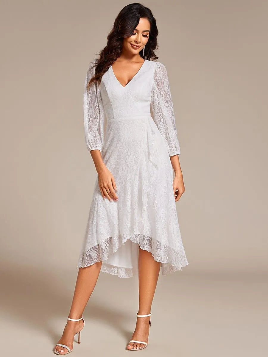 Irene | Elegant Lace A-Line Long Sleeves Midi Wedding Guest Dress