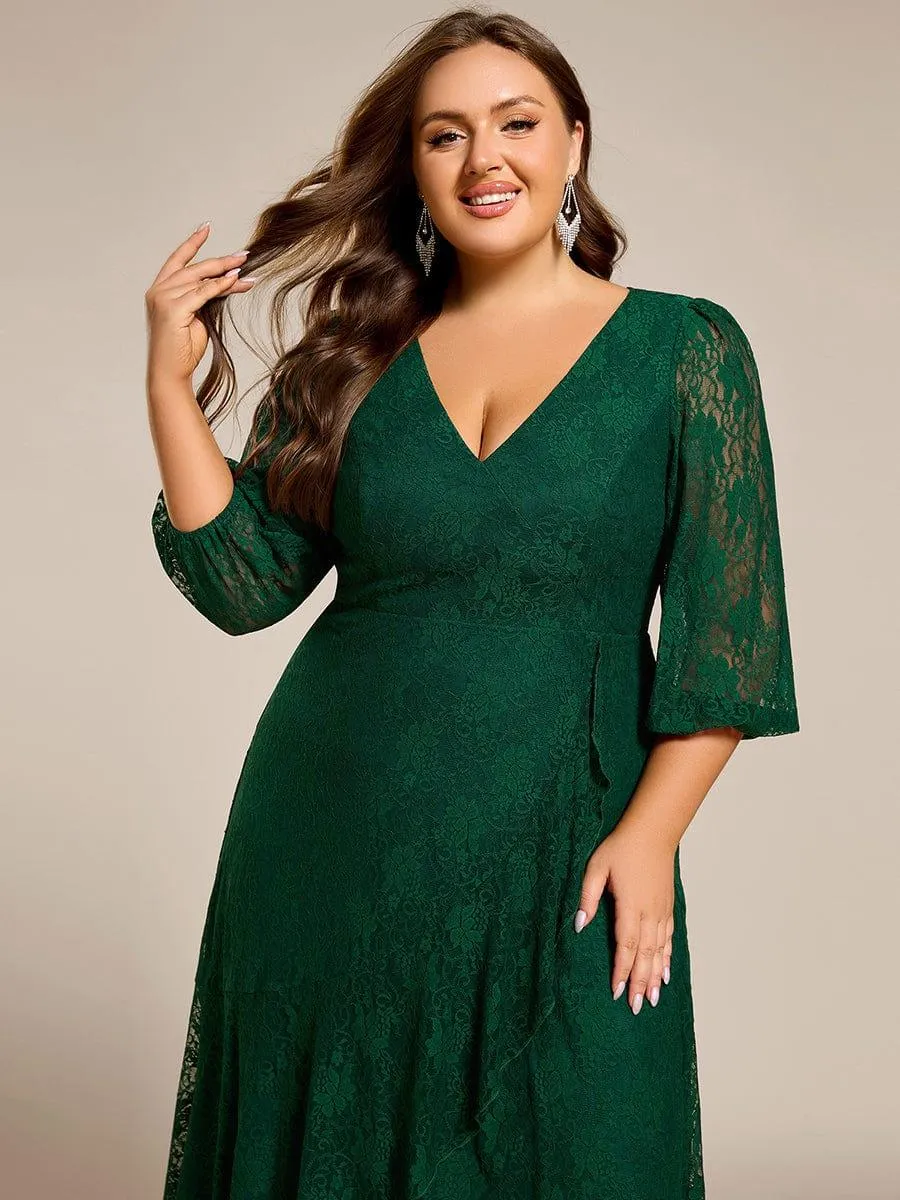 Irene | Elegant Lace A-Line Long Sleeves Midi Wedding Guest Dress