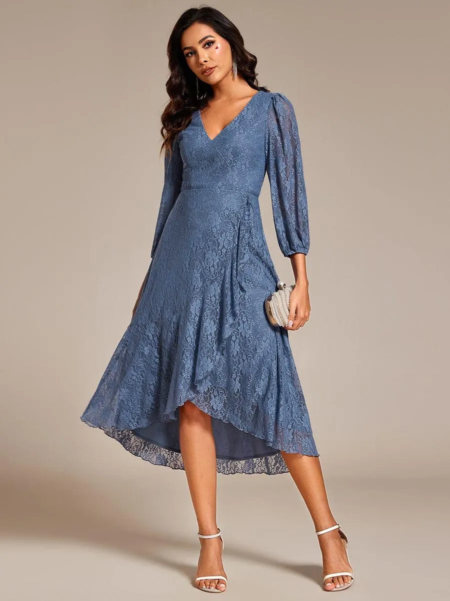 Irene | Elegant Lace A-Line Long Sleeves Midi Wedding Guest Dress
