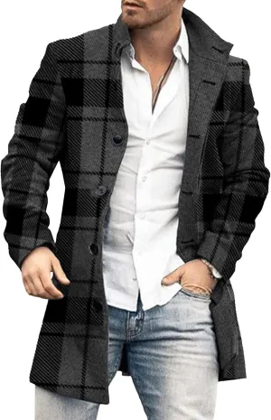 JEShifangjiusu Mens Slim Fit Trench Coat Single Breasted Cardigan Outerwear Windproof Stay Warm Jacket