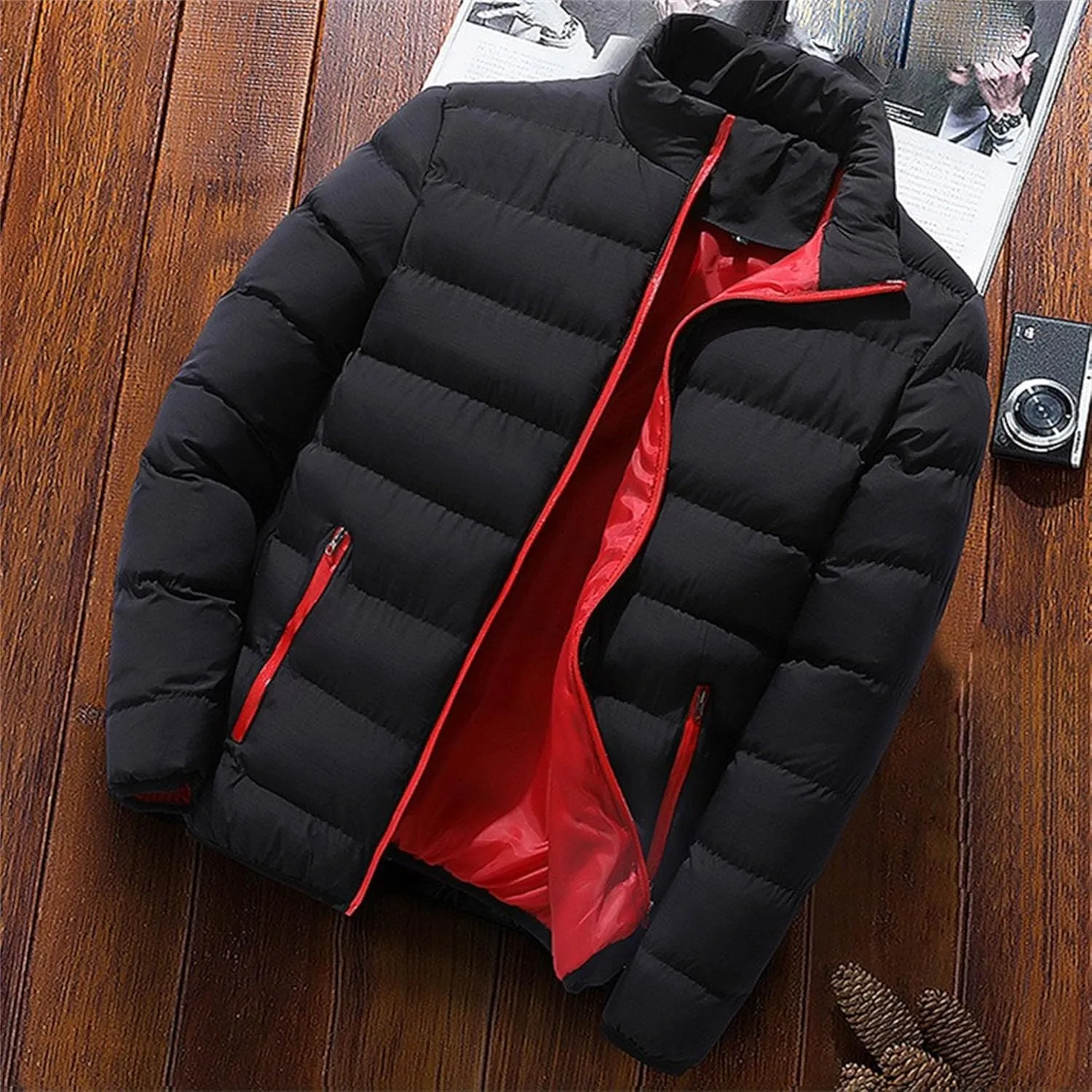 JEShifangjiusu Mens Water Resistant Puffer Jacket Windproof Insulated Overcoat Warm Winter Notched Collar Coat