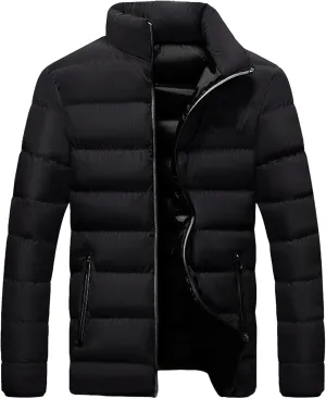 JEShifangjiusu Mens Water Resistant Puffer Jacket Windproof Insulated Overcoat Warm Winter Notched Collar Coat
