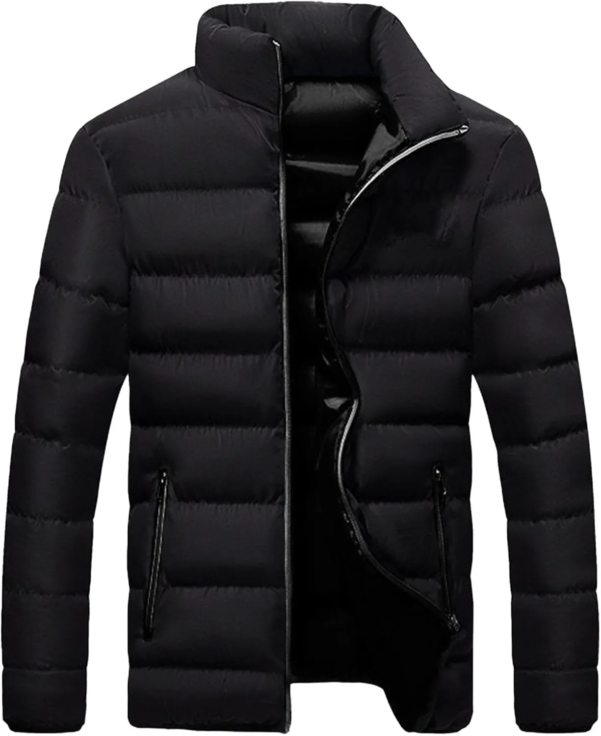 JEShifangjiusu Mens Water Resistant Puffer Jacket Windproof Insulated Overcoat Warm Winter Notched Collar Coat