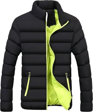 JEShifangjiusu Mens Water Resistant Puffer Jacket Windproof Insulated Overcoat Warm Winter Notched Collar Coat