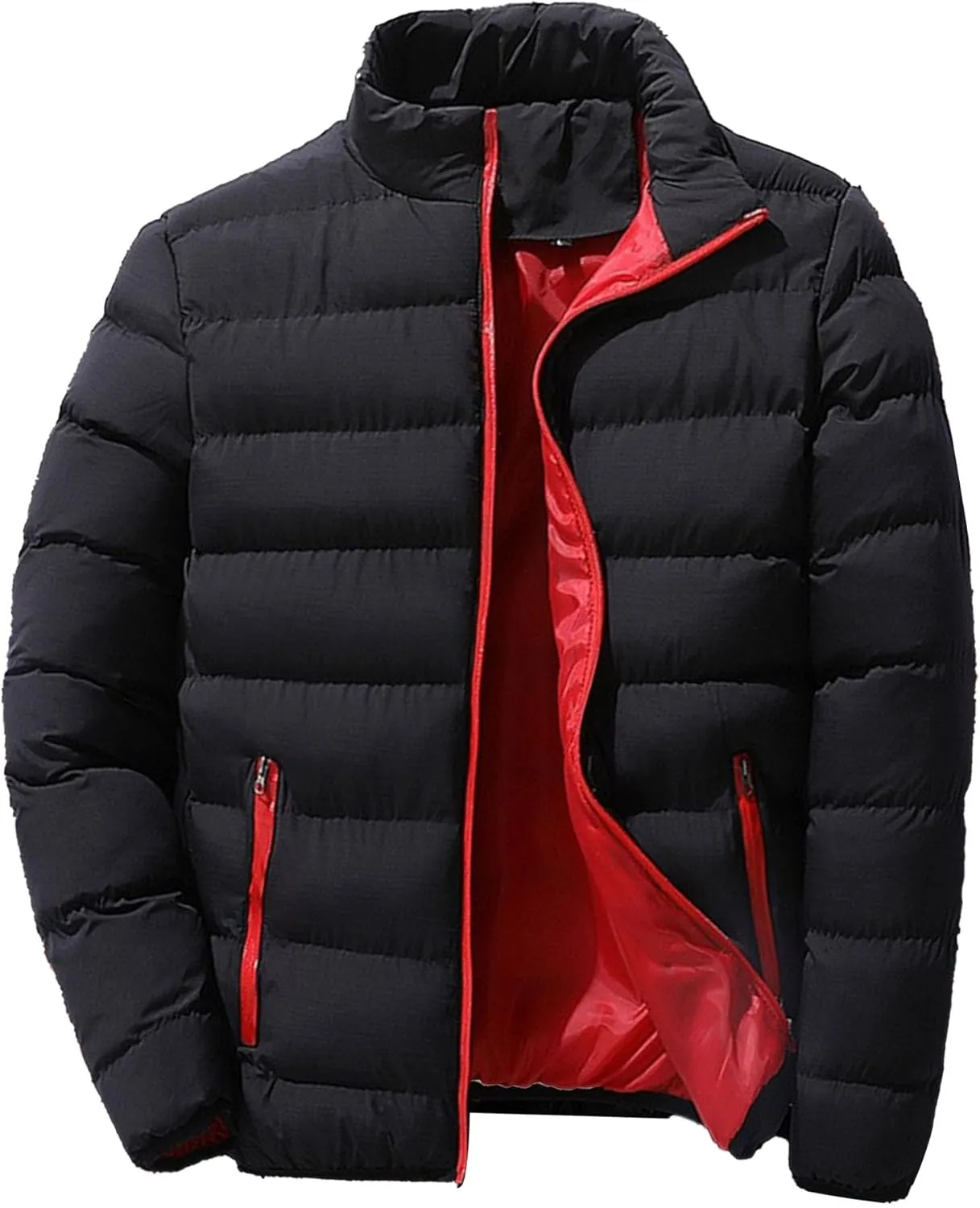 JEShifangjiusu Mens Water Resistant Puffer Jacket Windproof Insulated Overcoat Warm Winter Notched Collar Coat