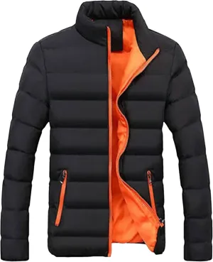 JEShifangjiusu Mens Water Resistant Puffer Jacket Windproof Insulated Overcoat Warm Winter Notched Collar Coat