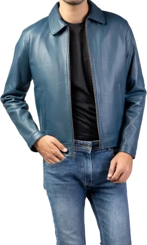 Jild Polo Collar Premium Leather Jacket Men - Old School Classic Style Everyday Wear Real Lambskin Mens Leather Jacket