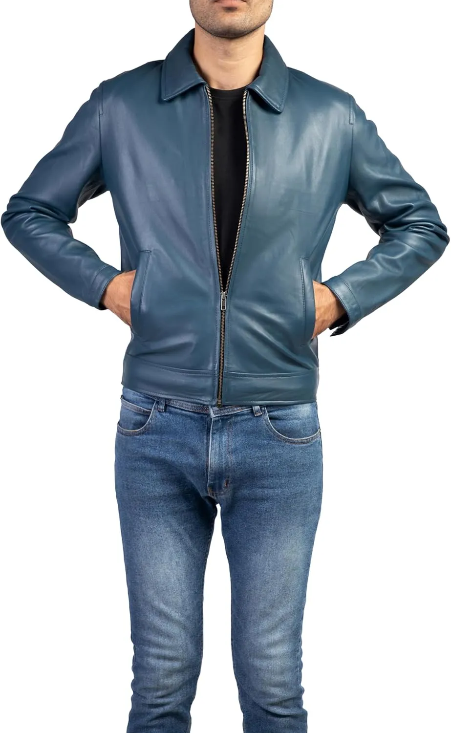 Jild Polo Collar Premium Leather Jacket Men - Old School Classic Style Everyday Wear Real Lambskin Mens Leather Jacket