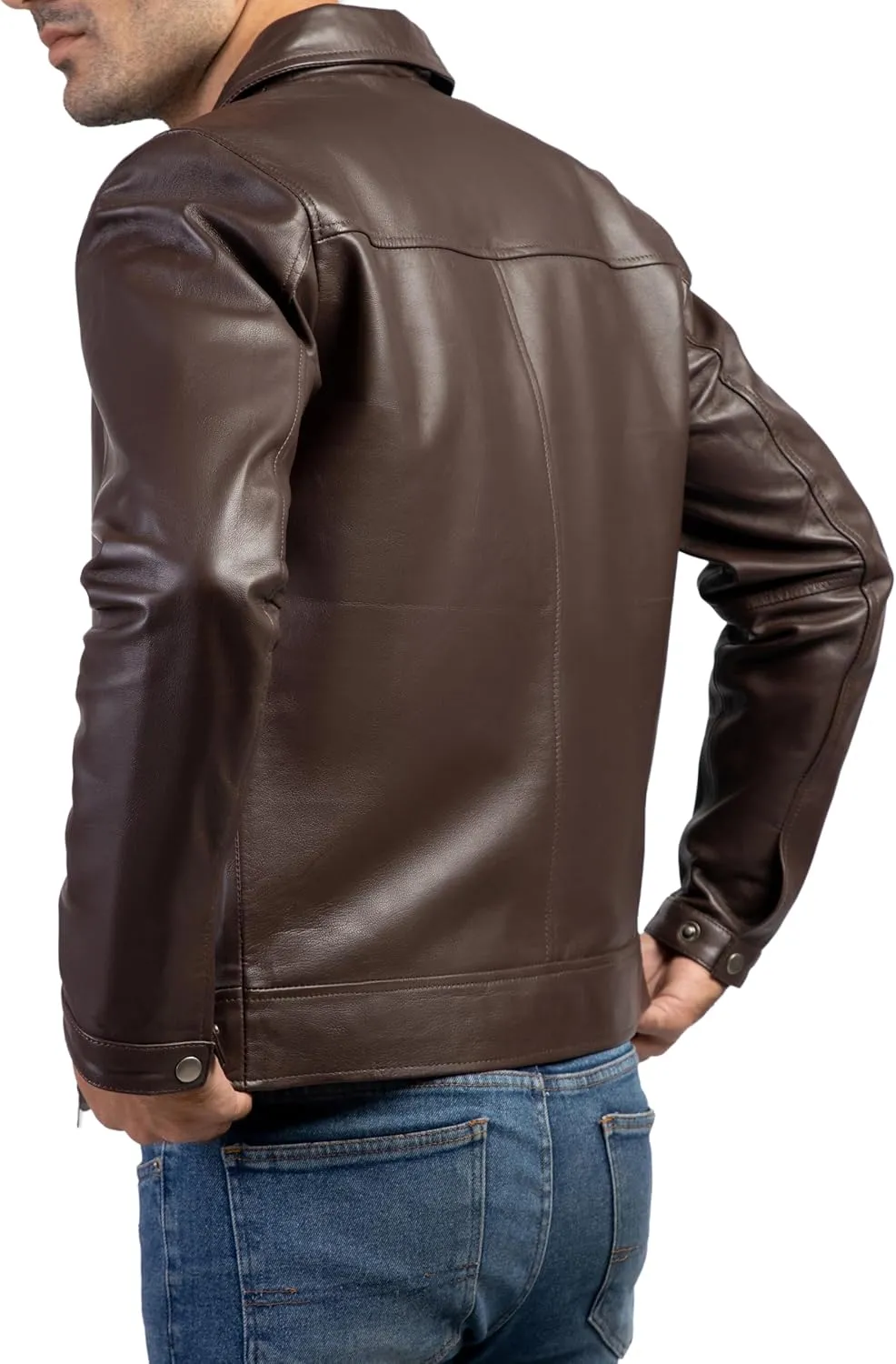Jild Polo Collar Premium Leather Jacket Men - Old School Classic Style Everyday Wear Real Lambskin Mens Leather Jacket