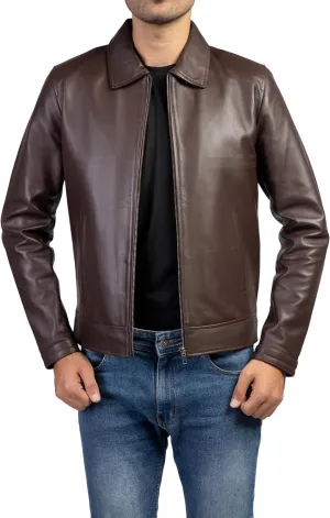 Jild Polo Collar Premium Leather Jacket Men - Old School Classic Style Everyday Wear Real Lambskin Mens Leather Jacket