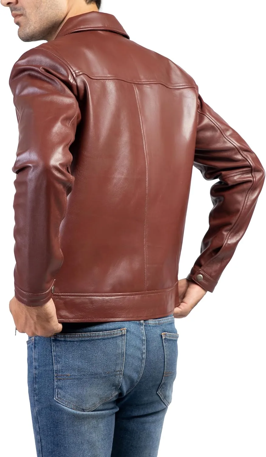 Jild Polo Collar Premium Leather Jacket Men - Old School Classic Style Everyday Wear Real Lambskin Mens Leather Jacket