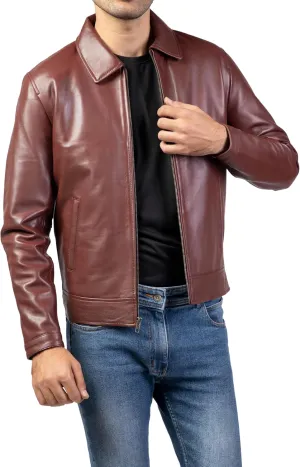 Jild Polo Collar Premium Leather Jacket Men - Old School Classic Style Everyday Wear Real Lambskin Mens Leather Jacket