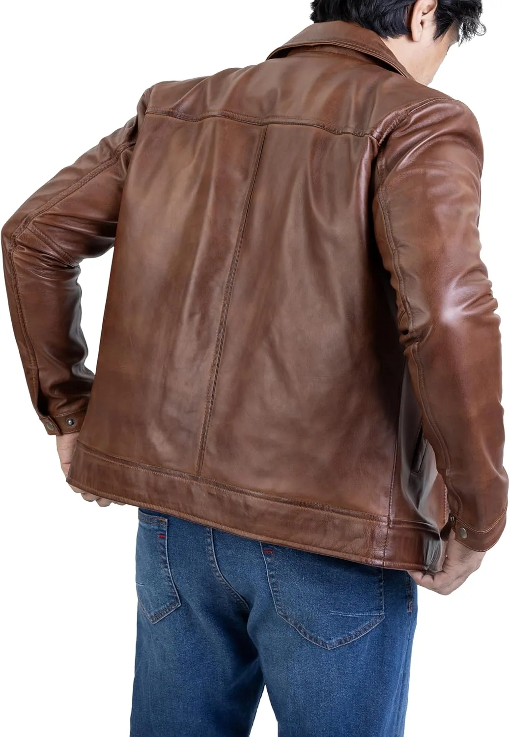 Jild Polo Collar Premium Leather Jacket Men - Old School Classic Style Everyday Wear Real Lambskin Mens Leather Jacket