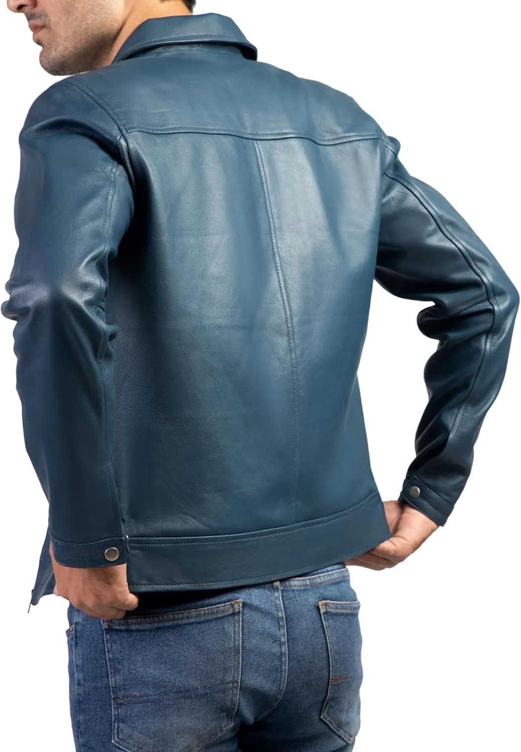 Jild Polo Collar Premium Leather Jacket Men - Old School Classic Style Everyday Wear Real Lambskin Mens Leather Jacket