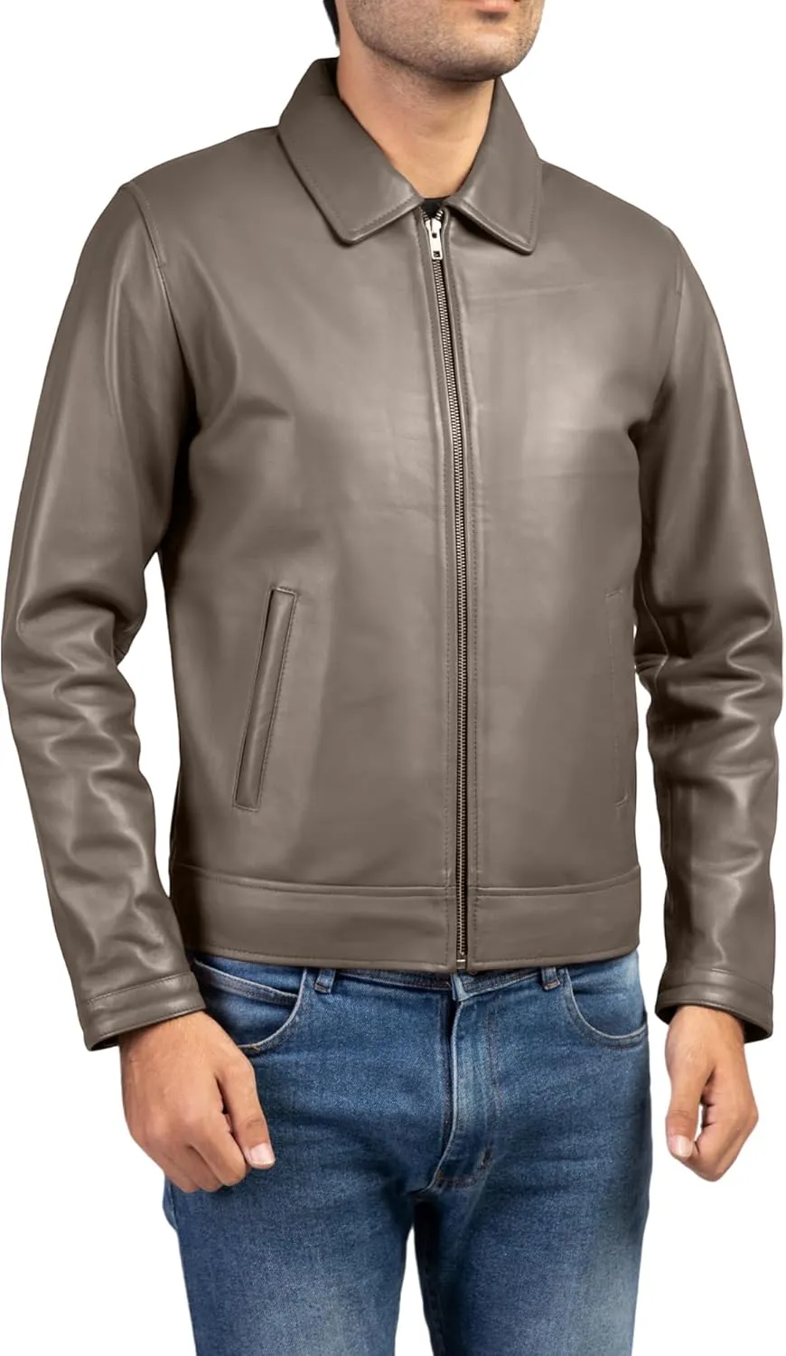 Jild Polo Collar Premium Leather Jacket Men - Old School Classic Style Everyday Wear Real Lambskin Mens Leather Jacket