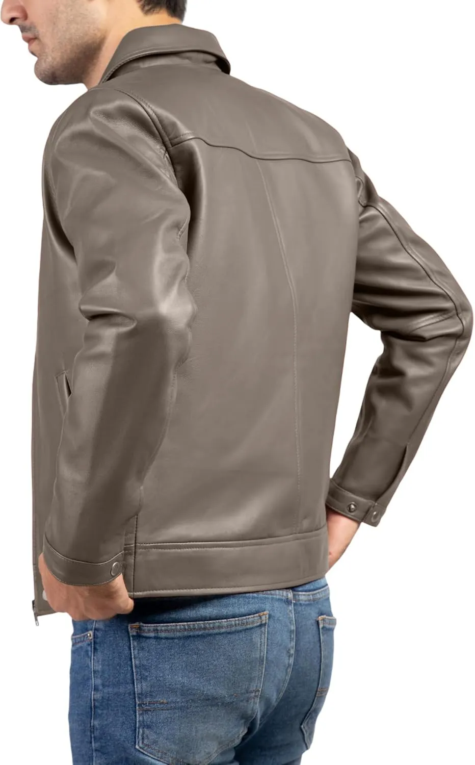 Jild Polo Collar Premium Leather Jacket Men - Old School Classic Style Everyday Wear Real Lambskin Mens Leather Jacket