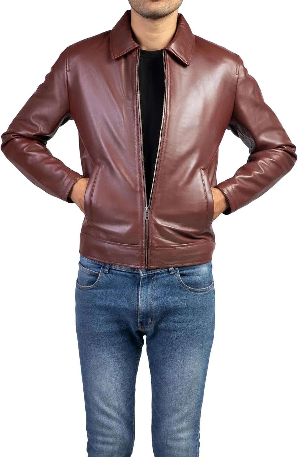 Jild Polo Collar Premium Leather Jacket Men - Old School Classic Style Everyday Wear Real Lambskin Mens Leather Jacket