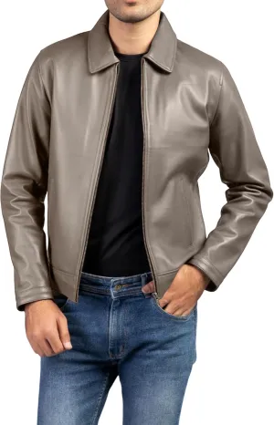 Jild Polo Collar Premium Leather Jacket Men - Old School Classic Style Everyday Wear Real Lambskin Mens Leather Jacket