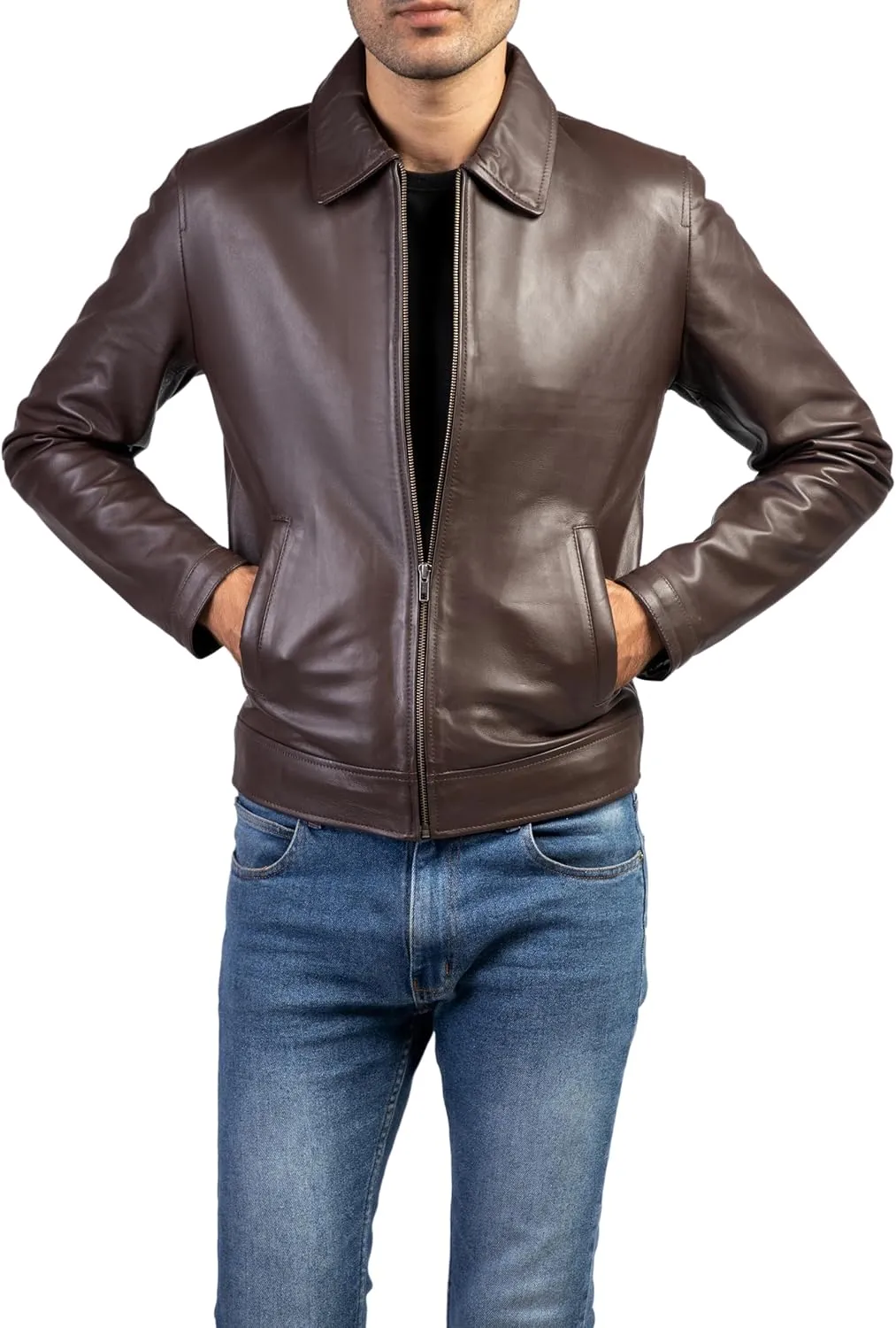 Jild Polo Collar Premium Leather Jacket Men - Old School Classic Style Everyday Wear Real Lambskin Mens Leather Jacket