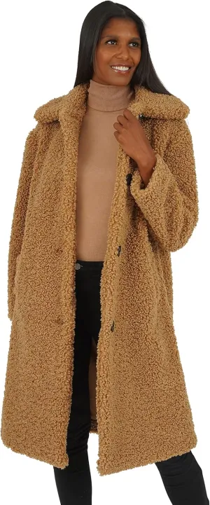 kensie Women's Faux Fur Single Breasted Long Length Coat