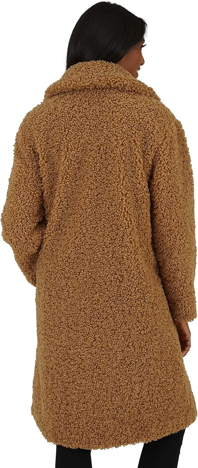 kensie Women's Faux Fur Single Breasted Long Length Coat