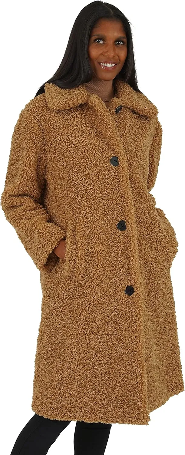 kensie Women's Faux Fur Single Breasted Long Length Coat