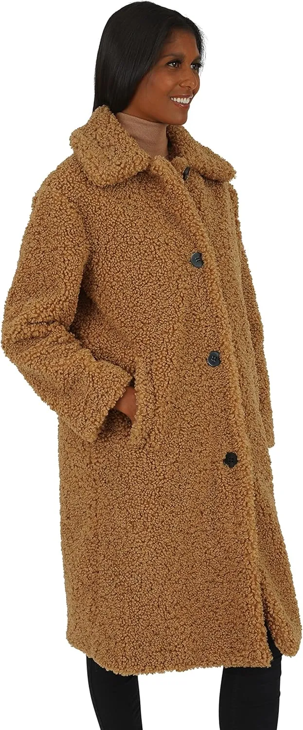 kensie Women's Faux Fur Single Breasted Long Length Coat