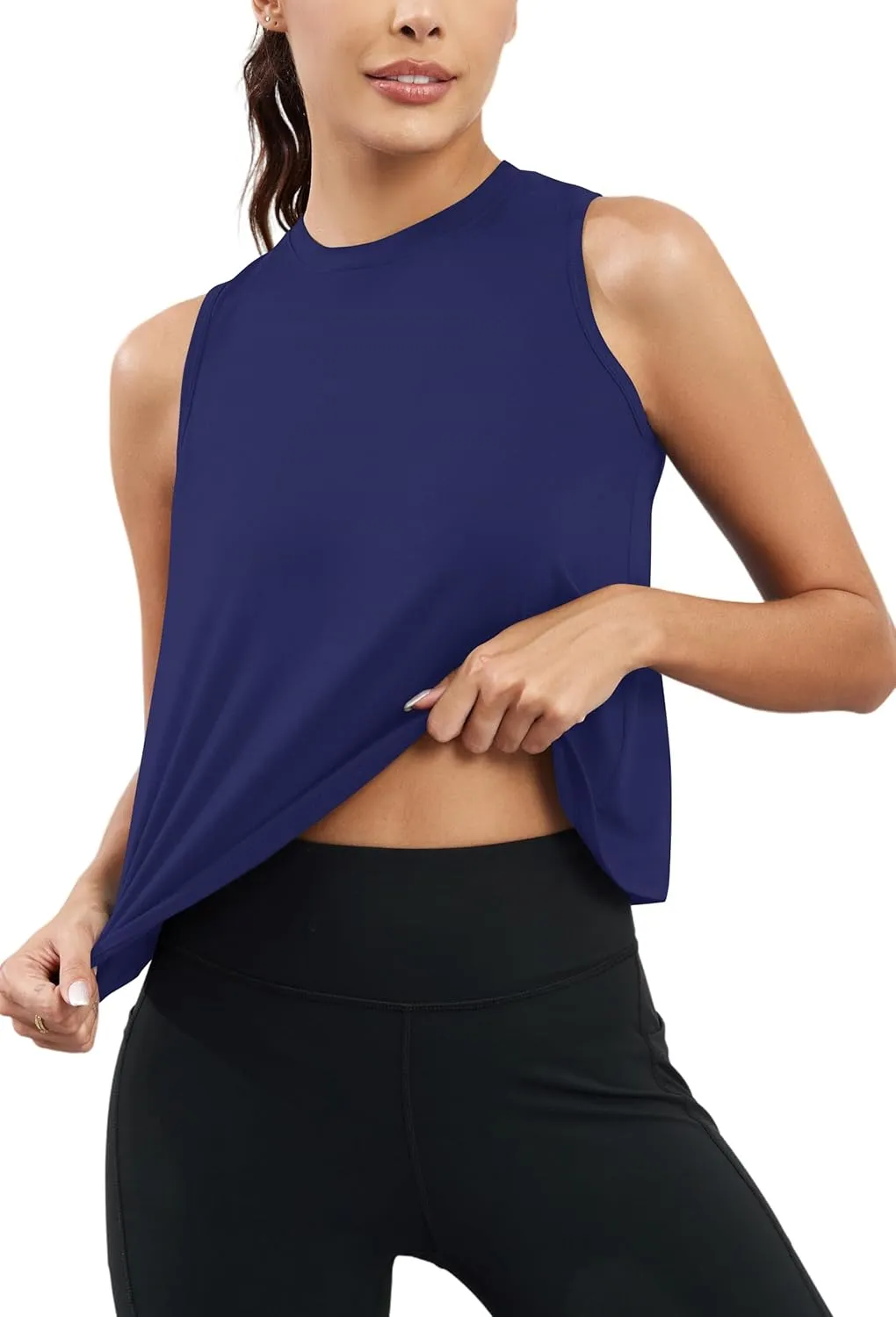 KevaMolly Workout Tank Tops for Women Flowy Cropped Shirts UPF50  Breathable High Neck Athletic Yoga Running Crop Tops