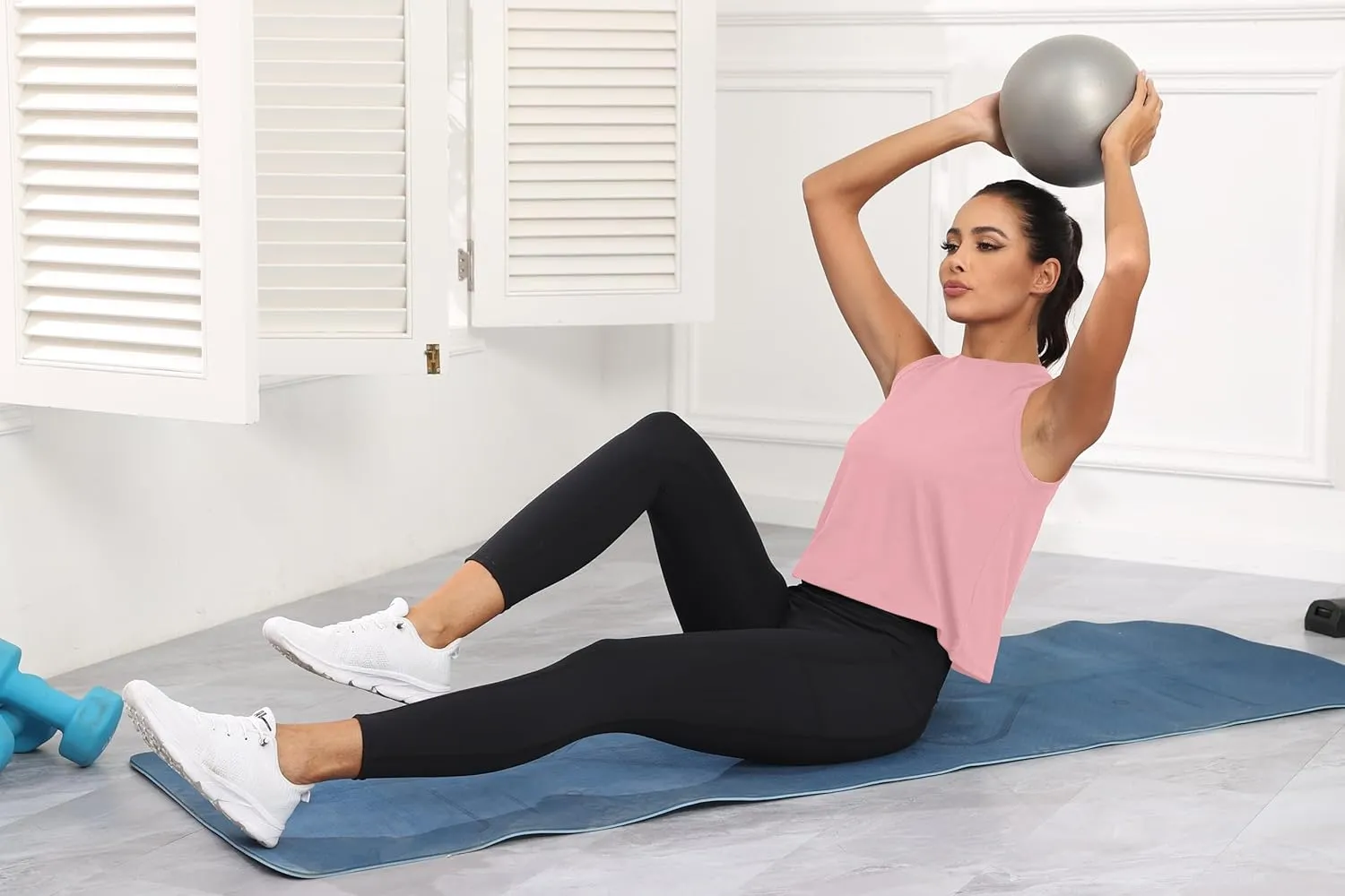 KevaMolly Workout Tank Tops for Women Flowy Cropped Shirts UPF50  Breathable High Neck Athletic Yoga Running Crop Tops