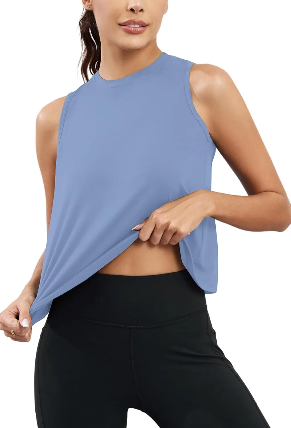 KevaMolly Workout Tank Tops for Women Flowy Cropped Shirts UPF50  Breathable High Neck Athletic Yoga Running Crop Tops