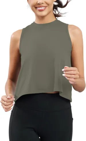 KevaMolly Workout Tank Tops for Women Flowy Cropped Shirts UPF50  Breathable High Neck Athletic Yoga Running Crop Tops