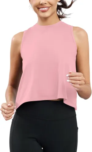 KevaMolly Workout Tank Tops for Women Flowy Cropped Shirts UPF50  Breathable High Neck Athletic Yoga Running Crop Tops