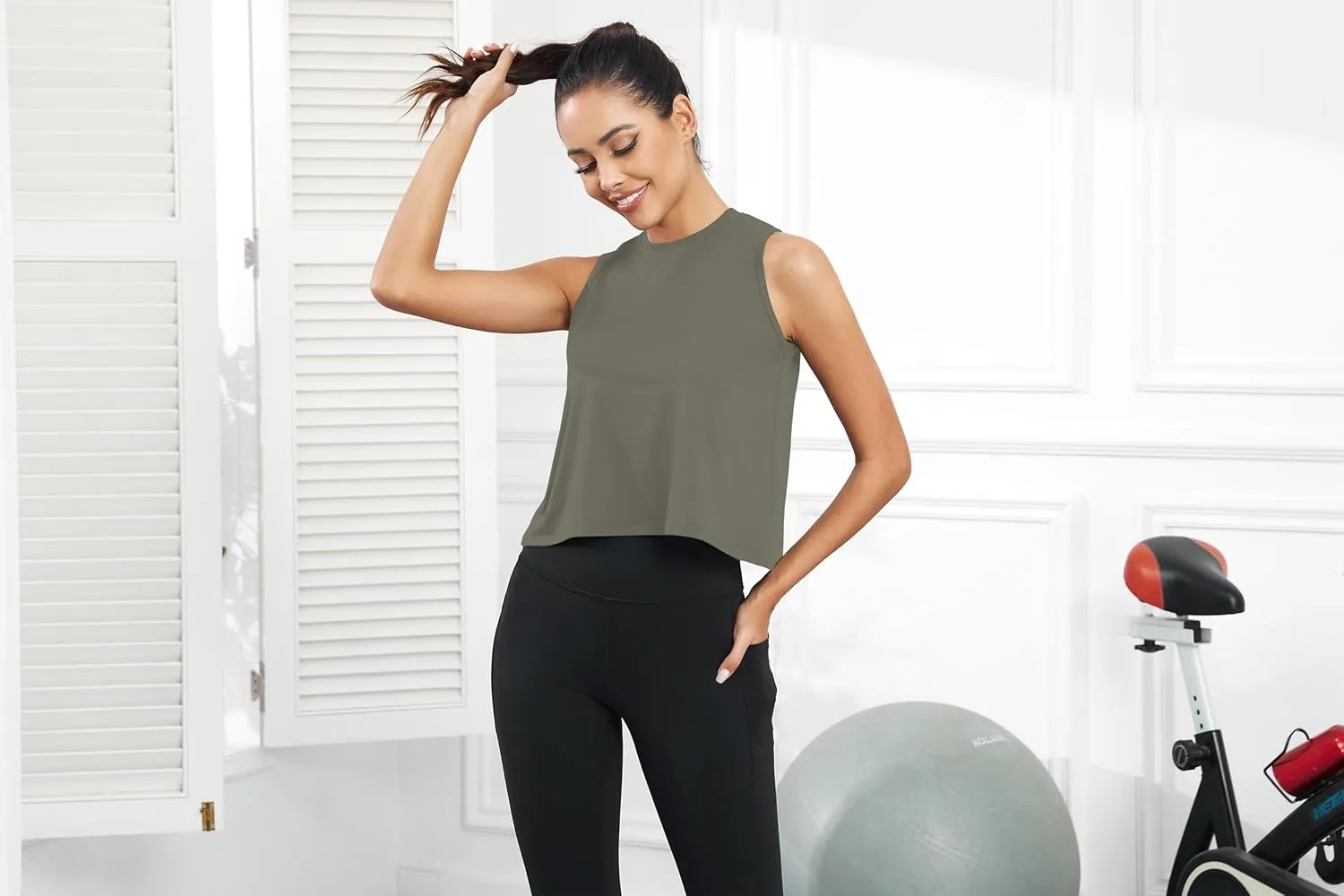 KevaMolly Workout Tank Tops for Women Flowy Cropped Shirts UPF50  Breathable High Neck Athletic Yoga Running Crop Tops