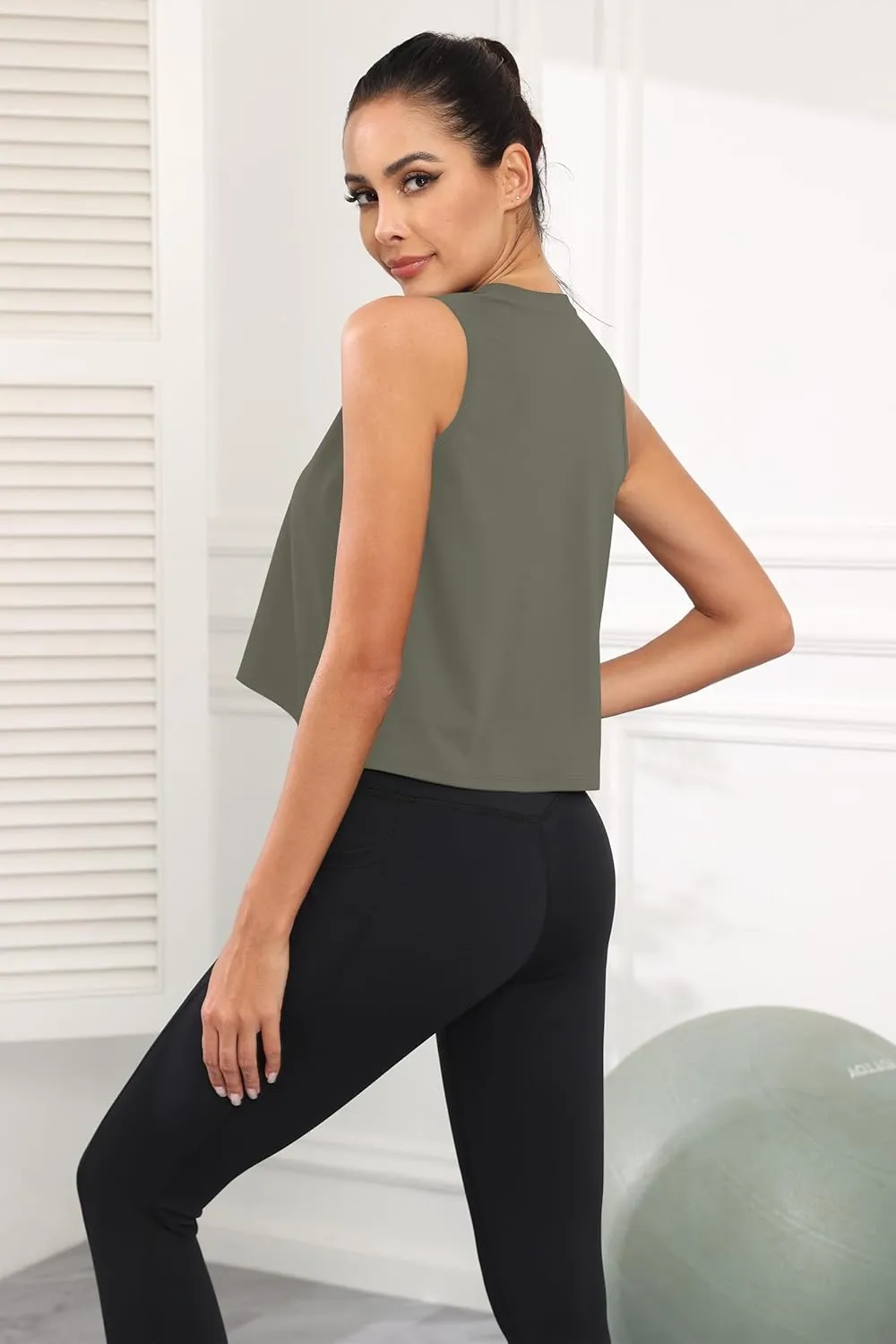 KevaMolly Workout Tank Tops for Women Flowy Cropped Shirts UPF50  Breathable High Neck Athletic Yoga Running Crop Tops