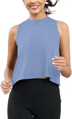 KevaMolly Workout Tank Tops for Women Flowy Cropped Shirts UPF50  Breathable High Neck Athletic Yoga Running Crop Tops
