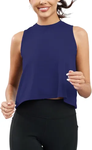 KevaMolly Workout Tank Tops for Women Flowy Cropped Shirts UPF50  Breathable High Neck Athletic Yoga Running Crop Tops