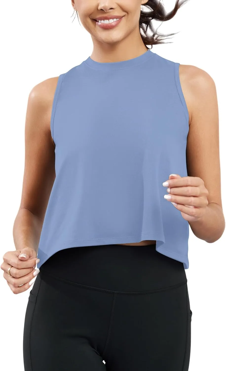 KevaMolly Workout Tank Tops for Women Flowy Cropped Shirts UPF50  Breathable High Neck Athletic Yoga Running Crop Tops
