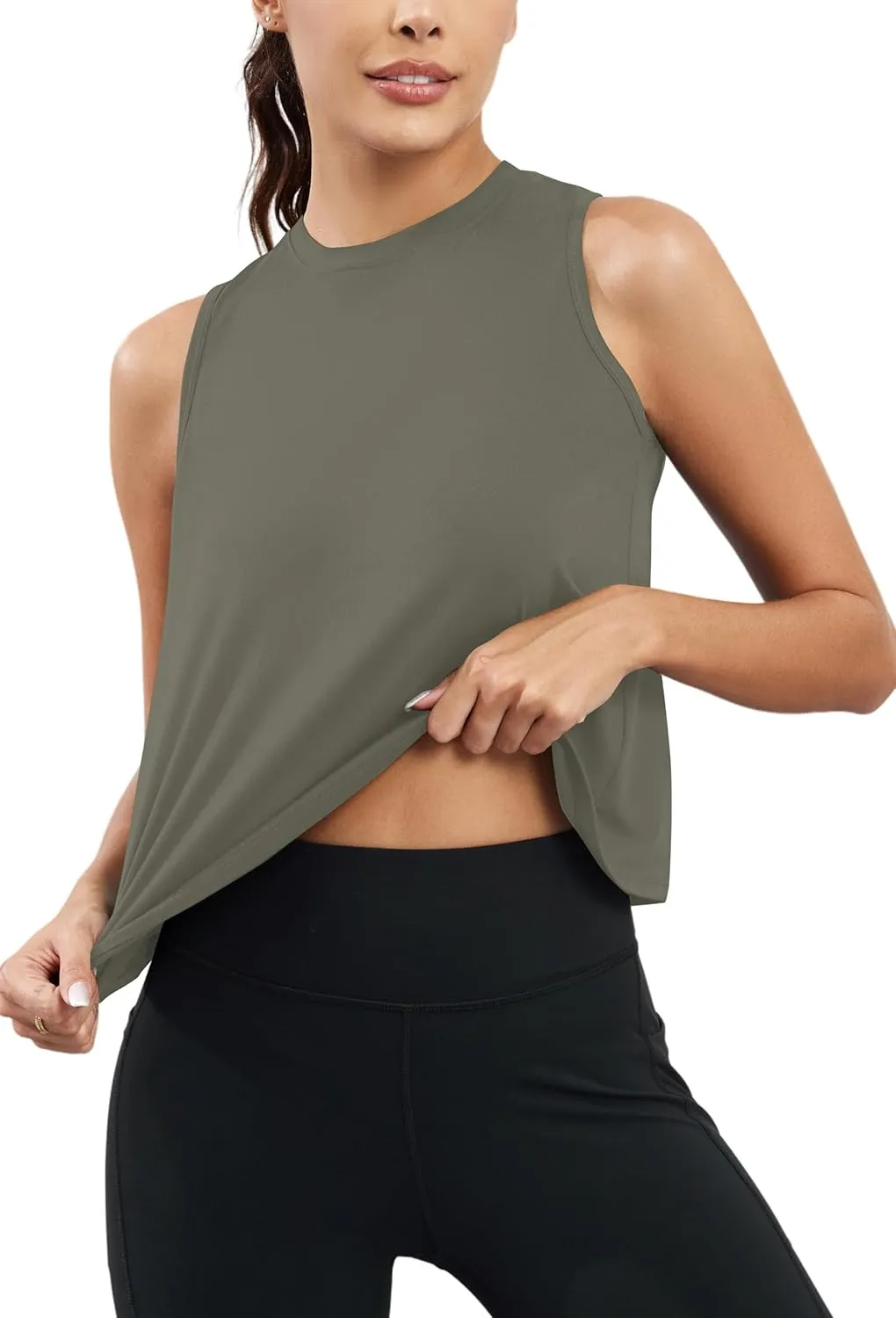 KevaMolly Workout Tank Tops for Women Flowy Cropped Shirts UPF50  Breathable High Neck Athletic Yoga Running Crop Tops
